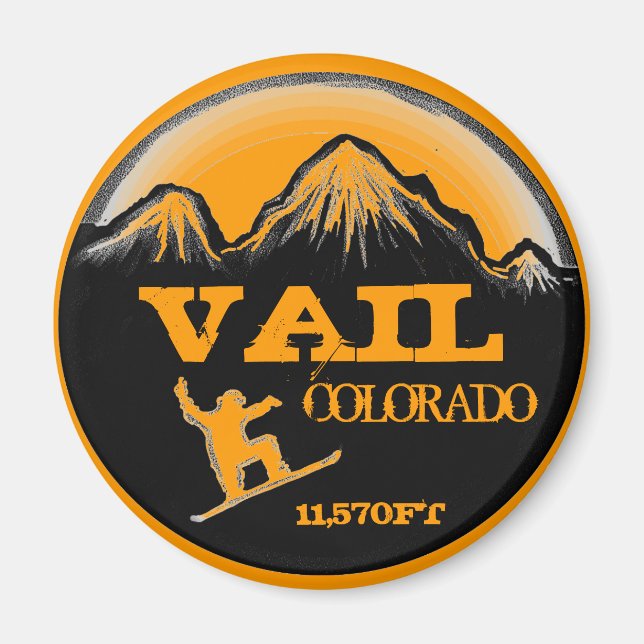 Vail Colorado orange snowboard aimant (Devant)