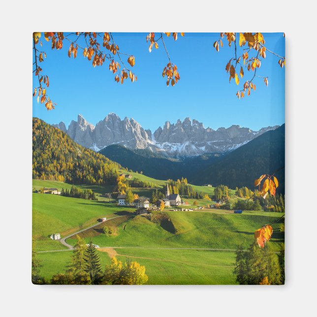 Val di Funes vallée avec aimant aux feuilles d'aut (Devant)