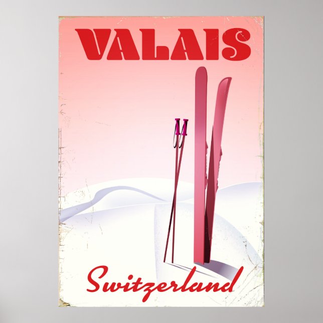 valais Suisse affiche de ski vintage (Devant)