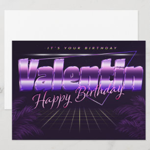 Valentin Nom Prénom carte rétro lilas Anniversaire