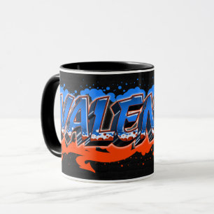 Valentin prénom nom graffiti bleu orange tasse