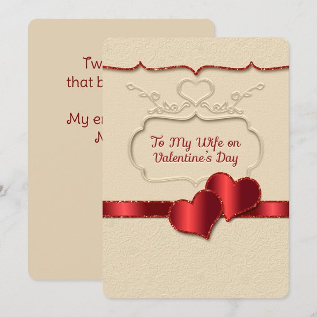 Valentine À Ma Femme Style Embossé Deux Coeurs (Devant / Derrière)