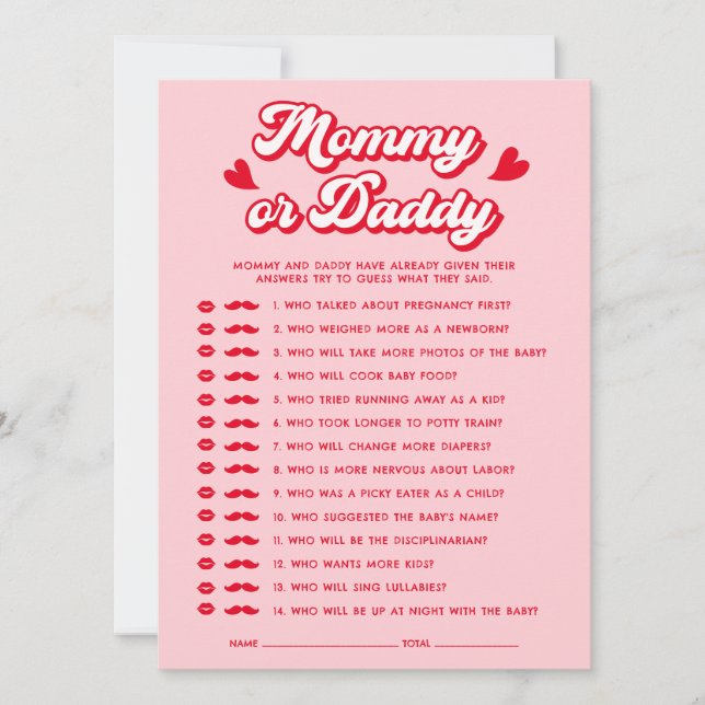Valentine Baby shower Devinez Qui Joue Carte (Devant)