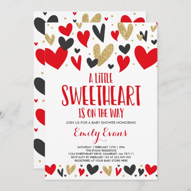 Valentine Baby shower Invitation Chérie bébé (Devant / Derrière)