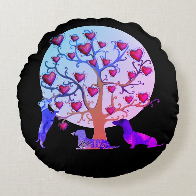 Valentine Dachshund Coeurs Lancer rond coussin (Devant)