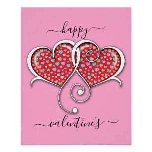 Valentine Elegant Interlock Hearts Design Poster