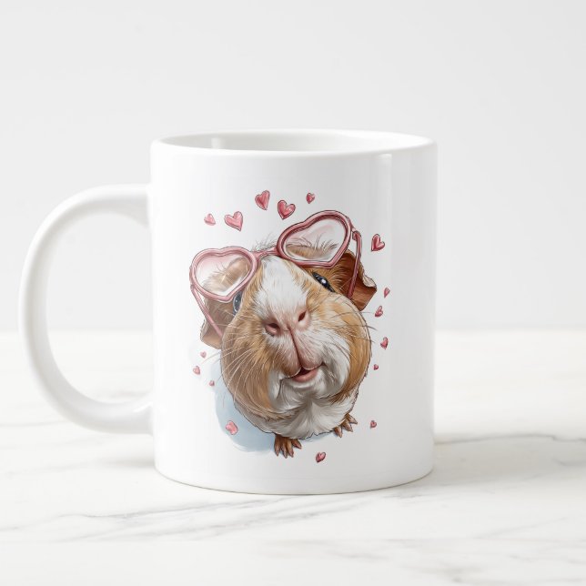 Valentine Gerbil Coffee Mug – Cute Heart Glasses  (Gauche)