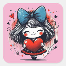 Valentine Girl Art 3 Inch Sticker – Kawaii Love