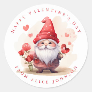 Valentine Gnome Nom personnalisé Stickers ronds