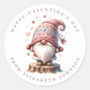 Valentine Gnome Nom personnalisé Stickers ronds