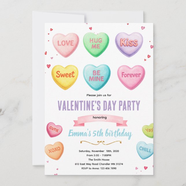 Valentine heart candy party invitation (Devant)