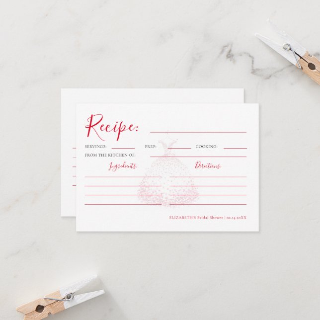 Valentine Hearts Dress Bridal Shower Recipe Card (Devant/Arrière en situation)