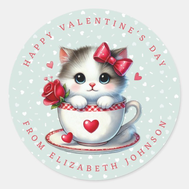 Valentine Kitten Nom personnalisé Sticker rond (Devant)