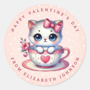 Valentine Kitten Nom personnalisé Stickers ronds