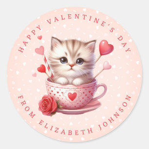 Valentine Kitten Nom personnalisé Stickers ronds