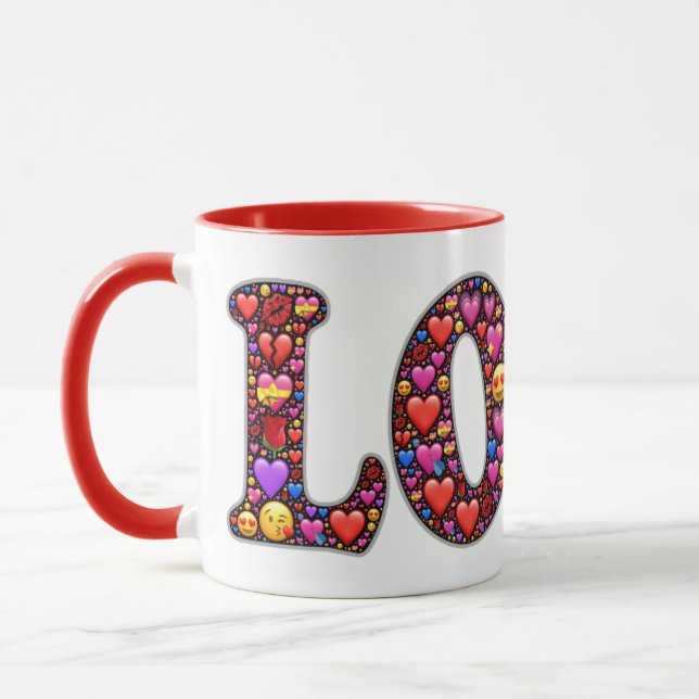 Valentine Love Emoji's Red Mug (Gauche)