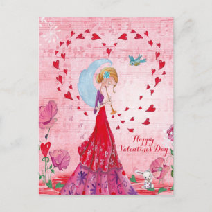 Valentine Love Music Girl   Carte de poste
