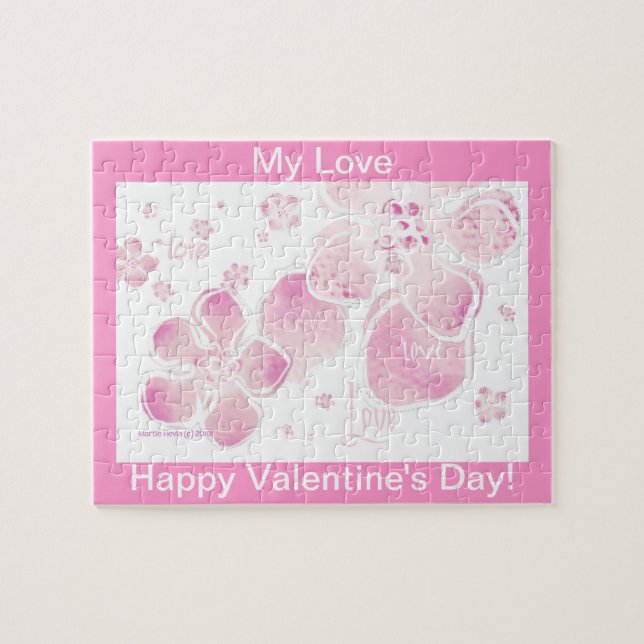 Valentine Love Pink Blossoms Puzzle (Personnaliser (Horizontal)