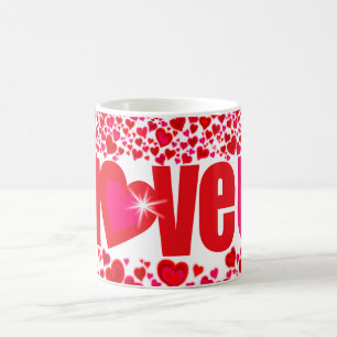 Valentine "love u" coeurs rouge rose & blanc mug