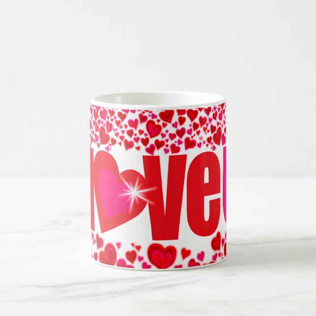 Valentine "love u" coeurs rouge rose & blanc mug (Centre)
