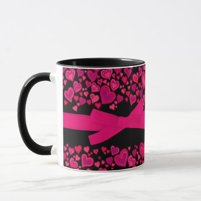 "Valentine love you" coeurs rouge rose noir mug (Gauche)