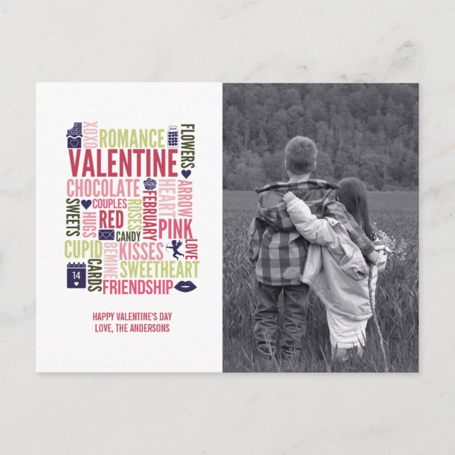 Valentine Mots Valentine's Day Photo Carte postale (Devant)