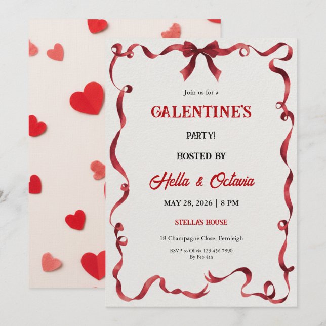 Valentine Party Invitation Printable (Devant / Derrière)