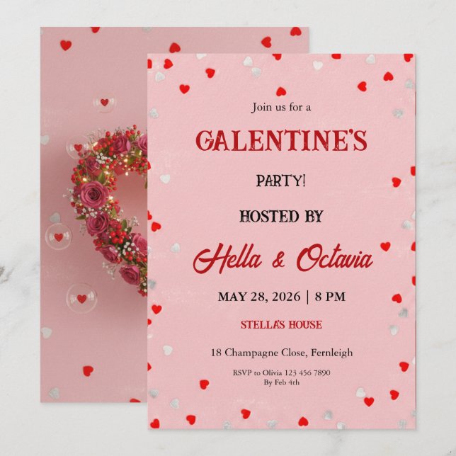 Valentine Party Invitation Printable Template (Devant / Derrière)