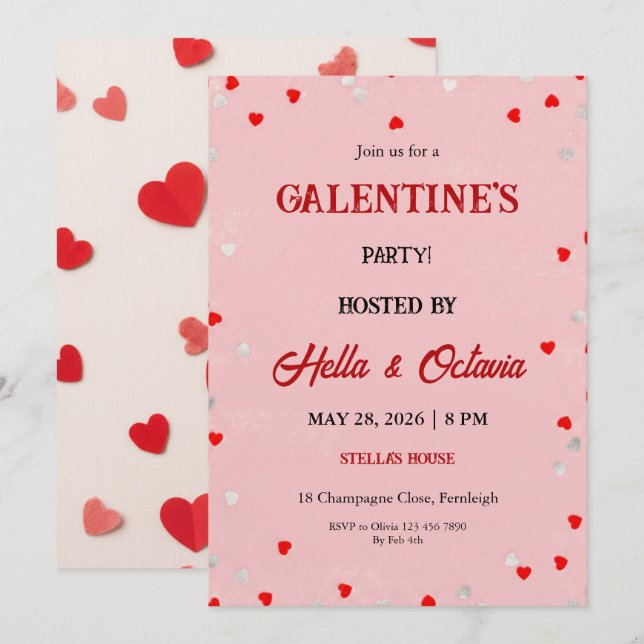 Valentine Party Invitation Printable Template (Devant / Derrière)