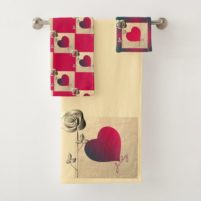 Valentine Roses avec nom Ensemble de serviettes de (En situation)