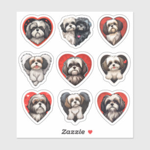 Valentine Shih Tzu Chien ensemble de 9 autocollant