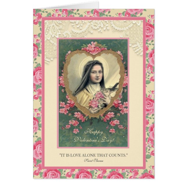 Valentine St. Therese Catholic Religious Pink Rose (Devant)