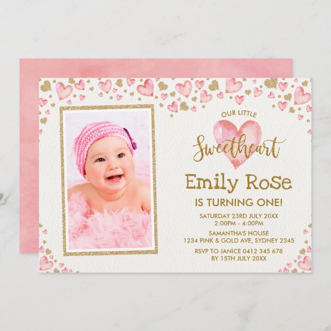 Valentine Sweetheart Anniversaire Invitation TOUT  (Devant / Derrière)