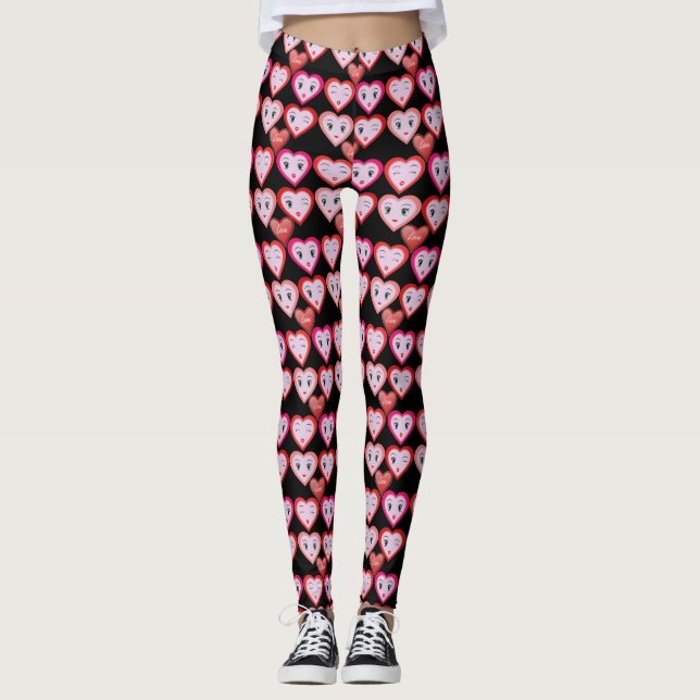Valentines Aimer Candy Coeurs et visages Leggings (Devant)
