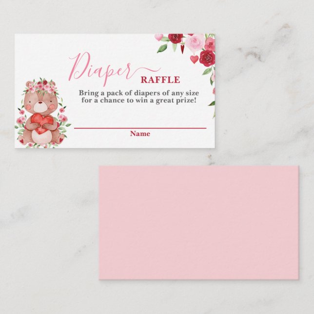 Valentines Bear Baby shower Diaper Carte Raffle (Devant / Derrière)