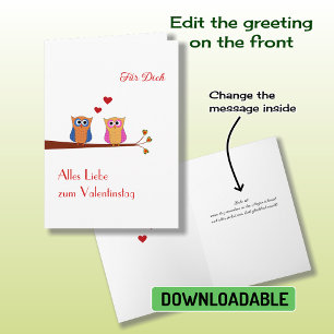 Valentine's Day Allemand chouettes chouettes Carte