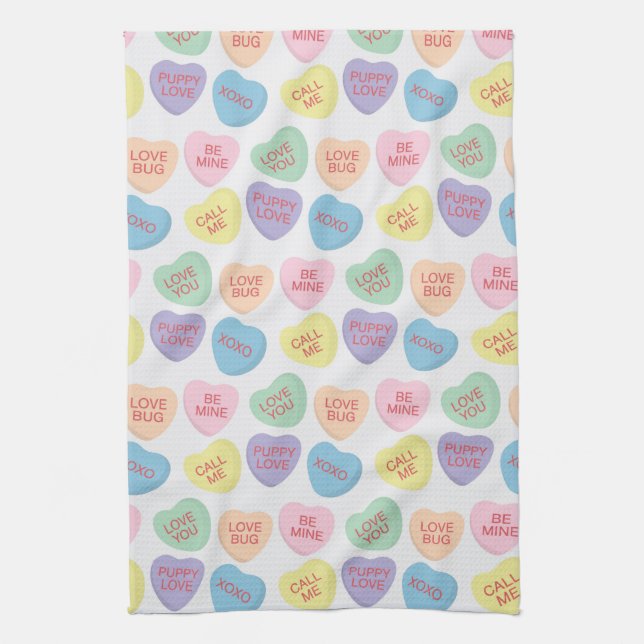 Valentines Day Candy Hearts Serviette de cuisine (Vertical)