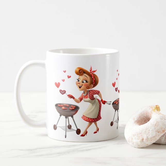 Valentine's Day Cooking Red Hearts Mugs (Avec donut)