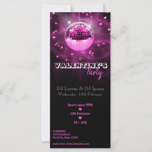 Valentine's Day Disco Ball - Party Rack Card (Devant)