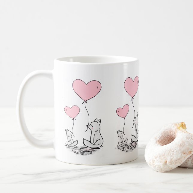 Valentine's Day Foxy Pink Hearts Mugs (Avec donut)