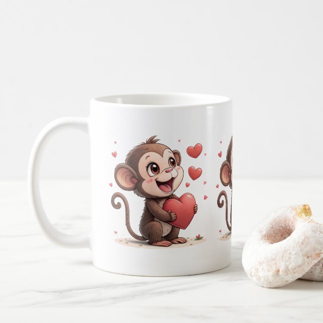 Valentine's Day Monkey Red Hearts Mugs (Avec donut)