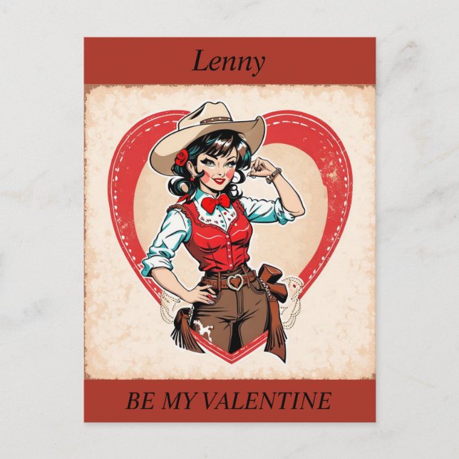 VALENTINE'S DAY Retro Cowgirl éditable Carte Posta (Devant)