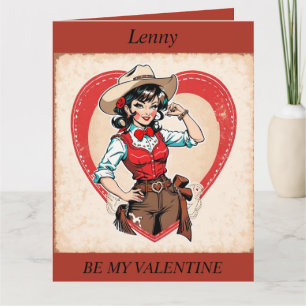 VALENTINE'S DAY Retro Cowgirl éditable Carte Posta