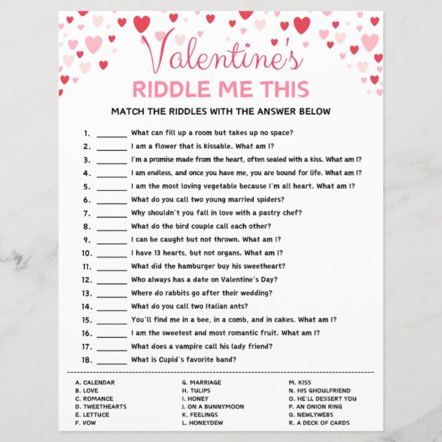 Valentine's Day Riddle Me This Game (Devant)