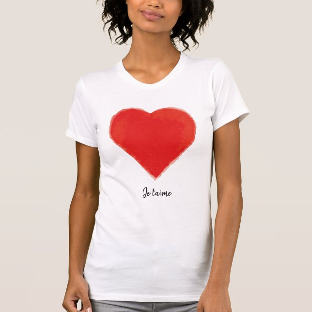 Valentine's Day T-Shirt Je t'aime with Red Heart (Devant)