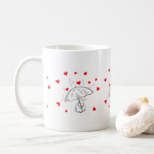 Valentine's Day Umbrella Red Hearts Mugs (Avec donut)