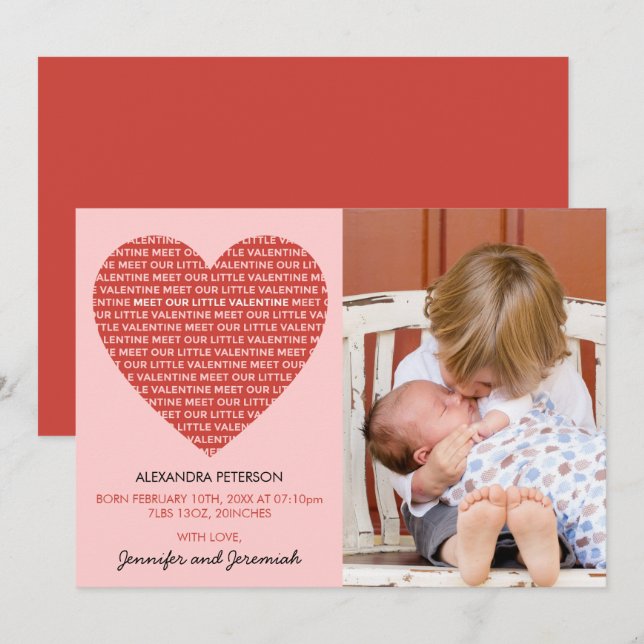 Valentines faire-part de naissance carte doux mode (Devant / Derrière)
