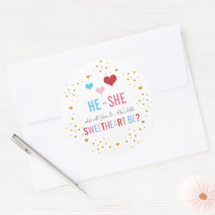 Valentine's Gender Reveal Classic Round Sticker