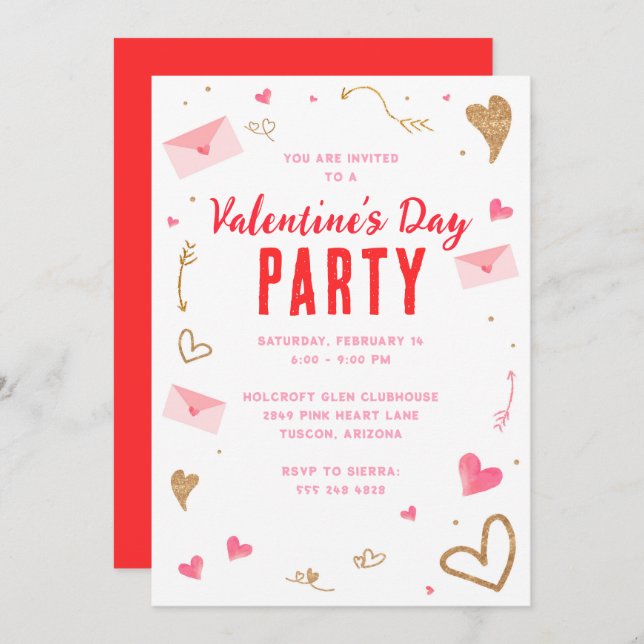Valentines Invitations de fête du jour (Devant / Derrière)