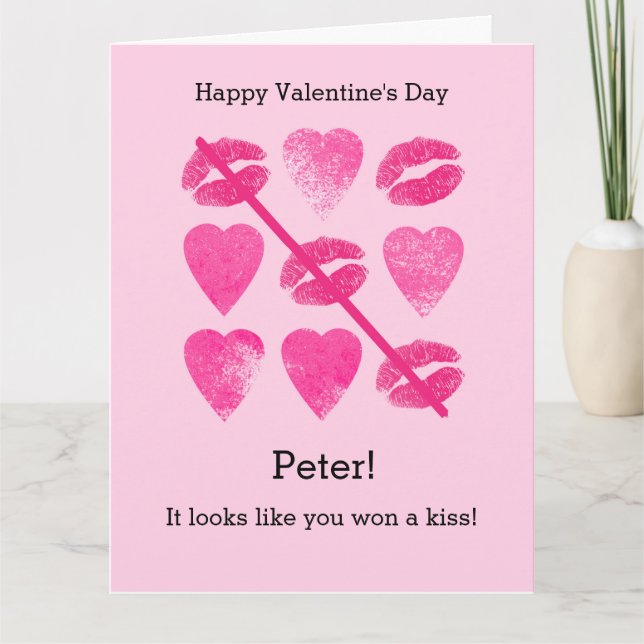 Valentines Jeu rose avec lèvres et coeurs Carte (Devant)